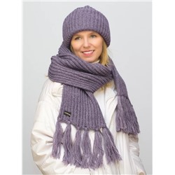 Комплект зимний женский шапка+шарф Анна (Цвет темно-сиреневый), размер 56-58, шерсть 30%