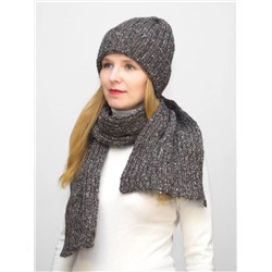 Комплект зимний женский шапка+шарф Милиса (Цвет коричневый меланж), размер 56-58, шерсть 80%