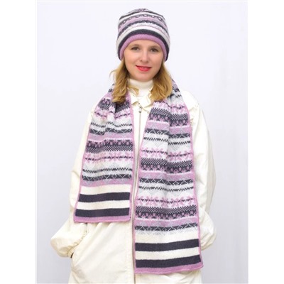 Комплект зимний женский шапка+шарф Альбина (Цвет фиолетовый), размер 56-58, шерсть 50%, мохер 30%