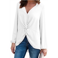 Белая блуза с длинными рукавами и фигурным узлом спереди
