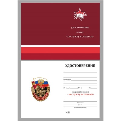 Нагрудный знак "За службу в Спецназе России", - в футляре из флока с прозрачной крышкой №2970