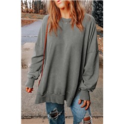 Gray Drop Shoulder Ribbed Trim Oversized Sweatshirt