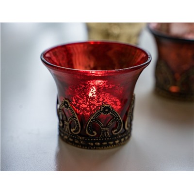 Подсвечник под чайную свечу КАРМЕЛИО, стеклянный, красный, 7 см, Goodwill