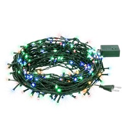 Электрогирлянда "Нить" 100 разноцветных LED ламп, контроллер 8 режимов, зеленый провод, 10 м