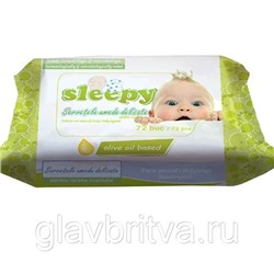 Салфетки влажные Sleepy Детские "Оливки" с пластиковым клапаном (Салатовые), 120 шт