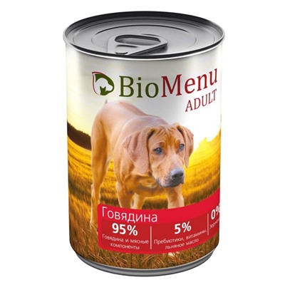 Консервы BioMenu ADULT для собак говядина 95%-мясо , 410гр