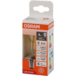 Лампа светодиодная OSRAM LS CLB40 4W/840 230VFILCL E14 FS1