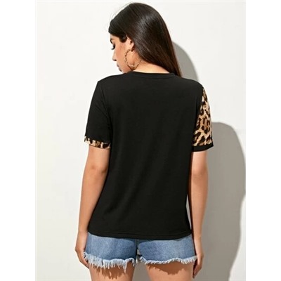 SHEIN Контрастная футболка с леопардовым принтом