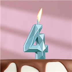 Свеча в торт на шпажке «Алмаз», цифра "4", голубая, 4,5 см