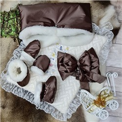Комплект ПРЕМИУМ - пинетки+рукавички+муфта Шоколадная глазурь