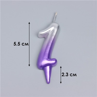 Свеча для торта цифра "Овал" "1", 5,5 см, серебро-сирень