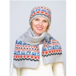 Комплект зимний женский повязка+шарф Узоры (Цвет светло-серый), размер 56-58, шерсть 70%