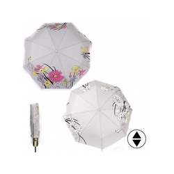 Зонт женский ТриСлона-L 3822 R  (проявляющийся рисунок),  R=58см,  суперавт;  8спиц,  3слож,  "Эпонж",  серый  (цветы)  235252