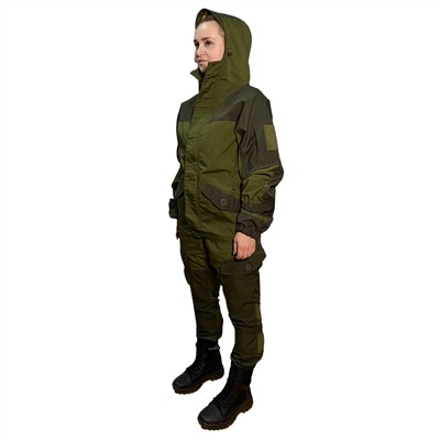 Женский костюм Горка-5 рип-стоп (олива) - Центральная застежка куртки с двухзамковой молнией, центральный ветрозащитный клапан с застежкой на липучку. Нитки особой прочности с нагрузкой на разрыв не менее 2,55 кг на 1 см