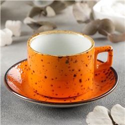 Пара кофейная керамическая «Созвездие», чашка 200 мл, блюдце d=14 см, цвет оранжевый