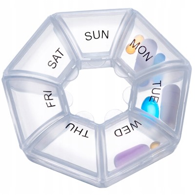Таблетница Круглая на неделю 7 отделений, цвет микс