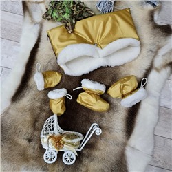 Комплект ПРЕМИУМ - пинетки+рукавички+муфта Шелковое золото