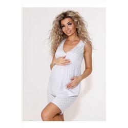 Пижама для беременных и кормящих 8.160 белый кармеланж, горох