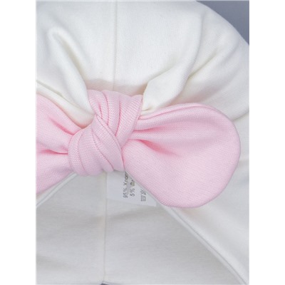 Чалма-тюрбан трикотажная для девочки с бантом на завязках, светло-розовый и молочный
