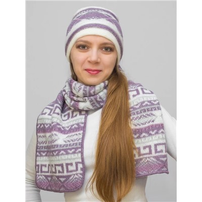 Комплект зимний женский шапка+шарф Альбина (Цвет светло-сиреневый), размер 56-58, шерсть 50%, мохер 30%