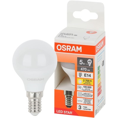 Лампа светодиодная OSRAM LEDSCLP 5,7W/827 220-240V E14 FS1