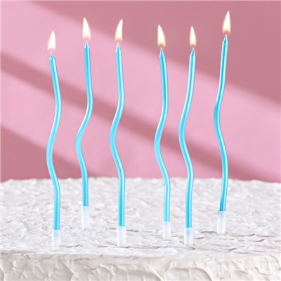 Свечи для торта витые "Серпантин" 6  шт, 12 см, коктейльные, небесно-голубые
