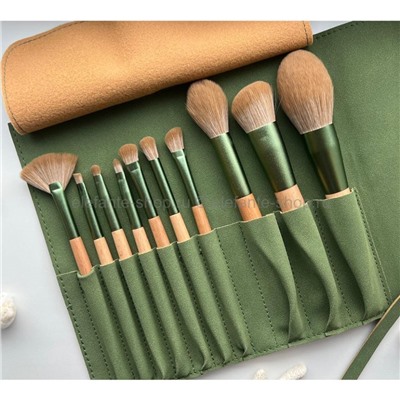 Набор кистей для макияжа Luxury Brush Set Green Suede 10 штук