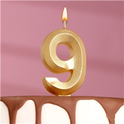 Свеча в торт "Грань", цифра "9", золотой металлик, 6,5 см