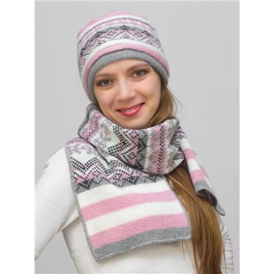 Комплект зимний женский шапка+шарф Альбина (Цвет светло-розовый), размер 56-58, шерсть 50%, мохер 30%
