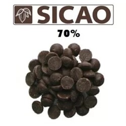 Горький шоколад в галетах / каллетах / дропсах (70,1% какао),  100 гр (Sicao)
