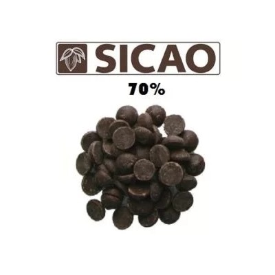 Горький шоколад в галетах / каллетах / дропсах (70,1% какао),  100 гр (Sicao)
