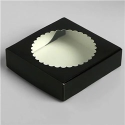 Коробка для пряников (печенья, зефира) черная с окном, 115х115х30