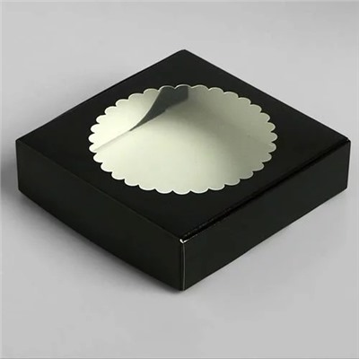 Коробка для пряников (печенья, зефира) черная с окном, 115х115х30