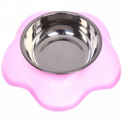 Миска пластиковая с металлической чашкой "Цветок" 16,5*4,2см цвет розовый/150 и 200мл