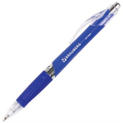 Ручка шариковая автоматическая с грипом Brauberg (Брауберг) Rave, цвет синий, корпус синий, узел 0,7 мм, линия письма 0,35 мм