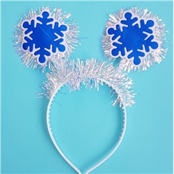 Ободок на голову с мишурой Снежинка цвет снежинок синий с белым