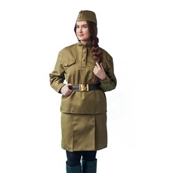 Карнавальный костюм «Солдаточка», пилотка, гимнастёрка, ремень, юбка, р. 40-42