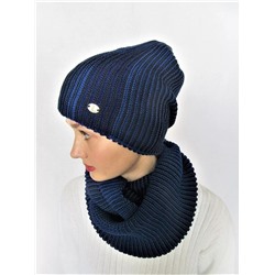 Комплект женский весна-осень шапка+снуд Мила (Цвет темно-синий), размер 54-56, шерсть 50%