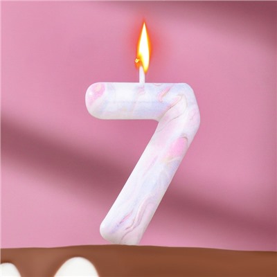 Свеча в торт "Белый мрамор", цифра "7", 5,5 см