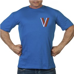 Васильковая футболка с символикой V, (тр. №67)