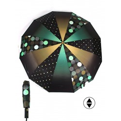 Зонт женский ТриСлона-L 3121В  (сектор),  R=58см,  суперавт;  12спиц,  3слож,  "Эпонж",  черный/зеленый 261989