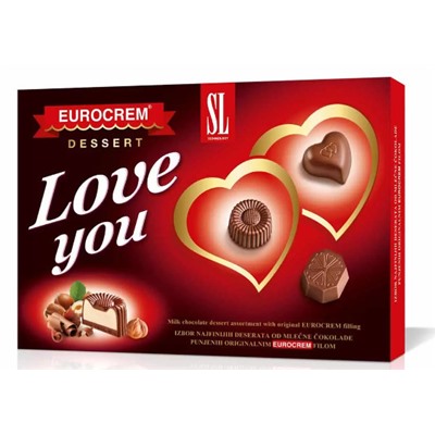 Конфеты из молочного шоколада с какао и орехово - молочным кремом "Love You" 160 гр
