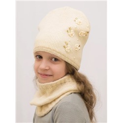 Комплект весна-осень для девочки шапка+снуд Полина (Цвет светло-бежевый), размер 52-54, шерсть 30%
