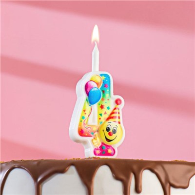 Свеча для торта "Смайлик с шарами", 9,9 см, цифра "4"