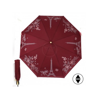 Зонт женский ТриСлона-L 3822 R  (проявляющийся рисунок),  R=58см,  суперавт;  8спиц,  3слож,  "Эпонж",  красный  (Париж и цветы)  235245