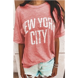 Розовая футболка оверсайз с надписью: NEW YORK CITY