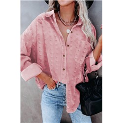 Розовая рубашка оверсайз в швейцарский горошек