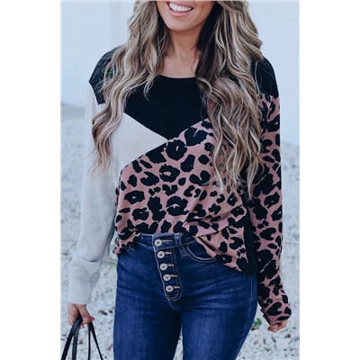 Black Leopard Colorblock Long Sleeve Top