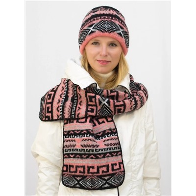 Комплект зимний женский шапка+шарф Зима (Цвет коралловый), размер 56-58, шерсть 30%, мохер 50%