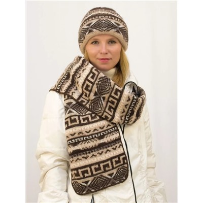 Комплект зимний женский шапка+шарф Зима (Цвет коричневый), размер 56-58, шерсть 30%, мохер 50%